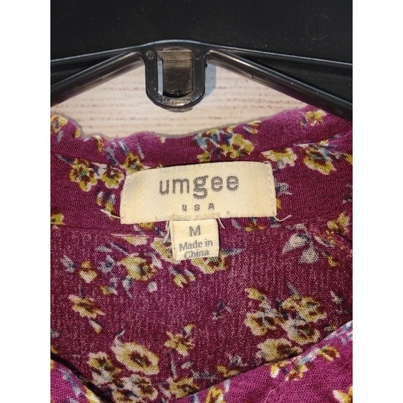 Umgee Dark Pink Floral Print Button Down, Layered Relaxed Fit Blouse, Size Med - Picture 4 of 9